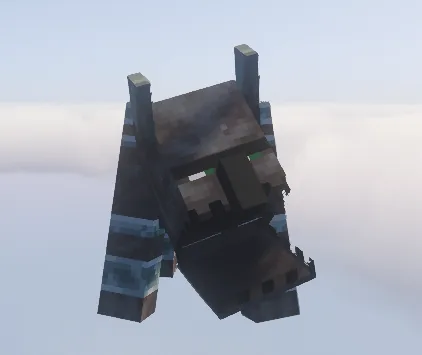 Morph shaped like a dark winged creature, with teal details on the wings, flying between clouds.
